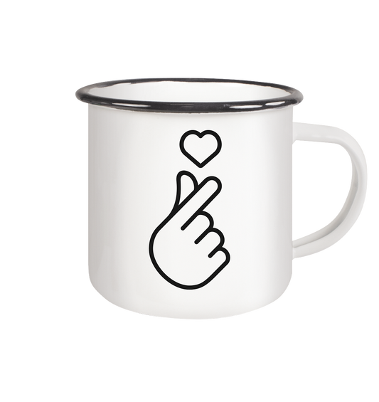 Finger Heart with Heart - Enamel Mug (Black)